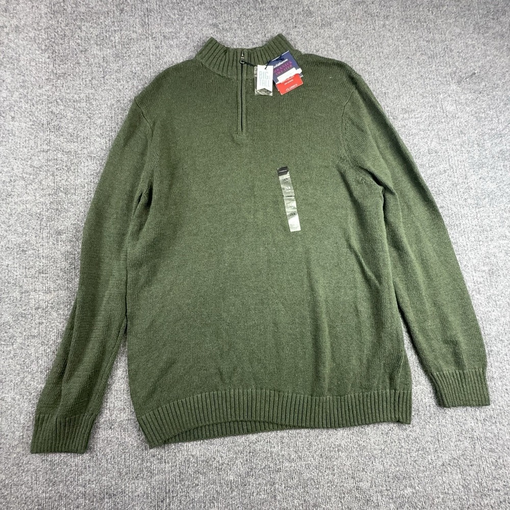 Croft & Barrow Sweater Mens 2XB Green 1/4 Zip Mock Neck Knit Pullover Big Tall